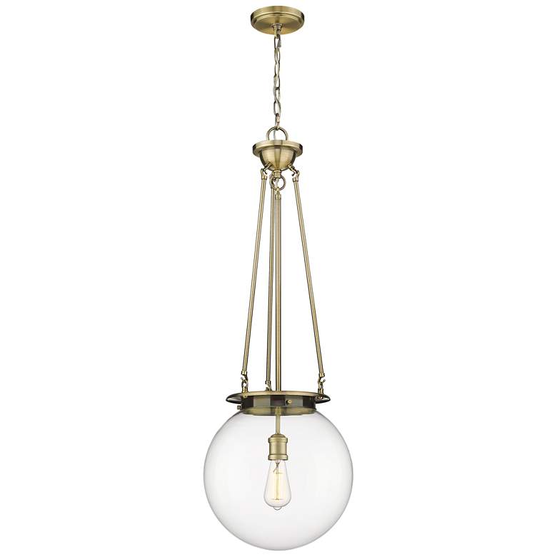 Image 1 Beacon 14 inch Wide Antique Brass Pendant With Clear Glass Shade