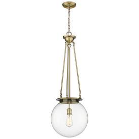 Image1 of Beacon 14" Wide Antique Brass Pendant With Clear Glass Shade