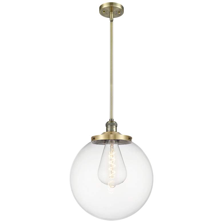 Image 1 Beacon 14" Wide Antique Brass Pendant With Clear Shade