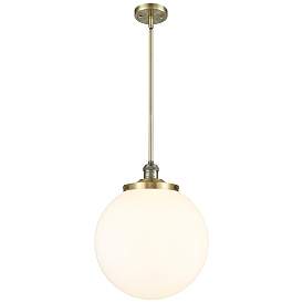 Image1 of Beacon 14" Wide Antique Brass Pendant With Matte White Shade