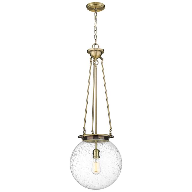 Image 1 Beacon 14 inch Wide Antique Brass Pendant With Seedy Glass Shade