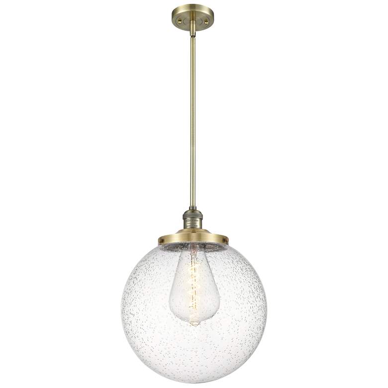 Image 1 Beacon 14" Wide Antique Brass Pendant With Seedy Shade