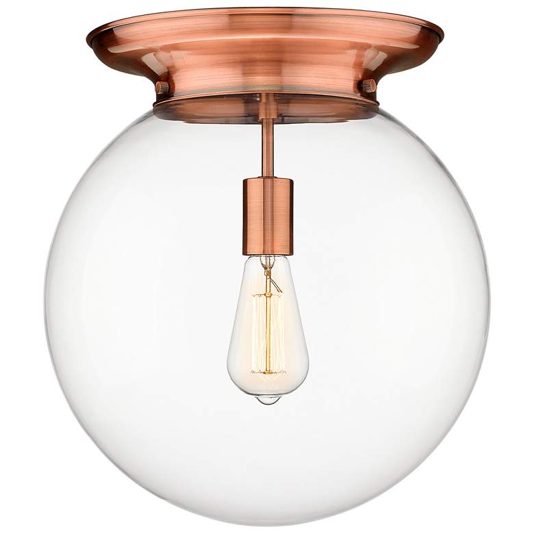 Image 1 Beacon 14" Wide Antique Copper Flush Mount With Clear Glass Shade