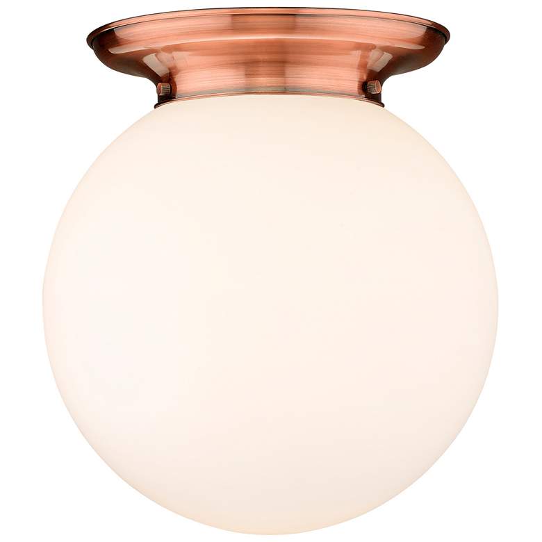 Image 1 Beacon 14 inch Wide Antique Copper Flush Mount With Matte White Glass Shad