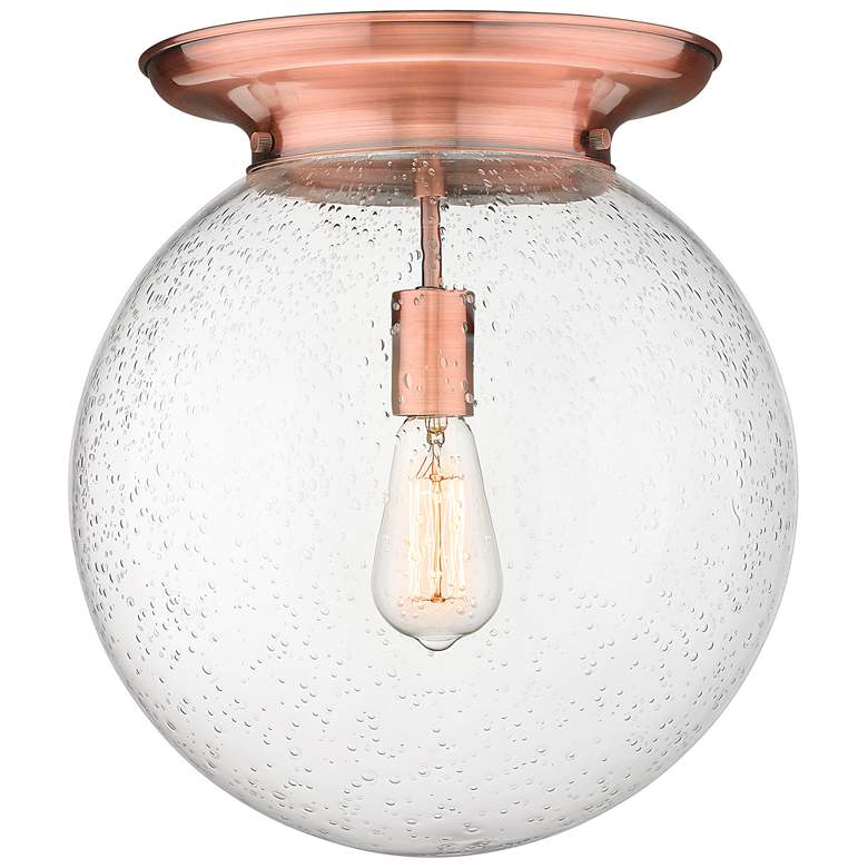 Image 1 Beacon 14" Wide Antique Copper Flush Mount With Seedy Glass Shade