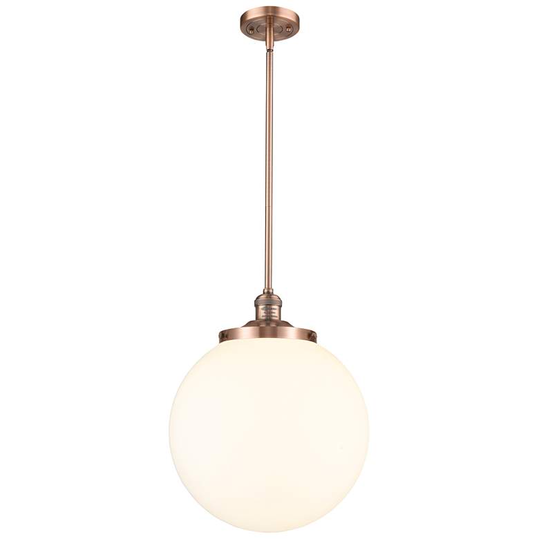 Image 1 Beacon 14 inch Wide Antique Copper LED Pendant With Matte White Shade