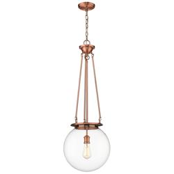 Beacon 14&quot; Wide Antique Copper Pendant With Clear Glass Shade