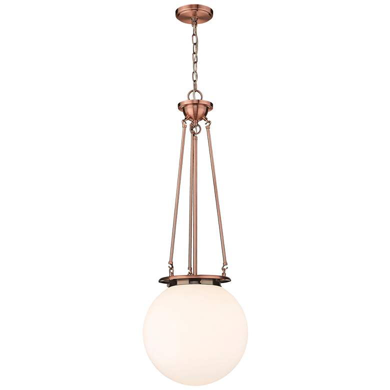 Image 1 Beacon 14 inch Wide Antique Copper Pendant With Matte White Glass Shade