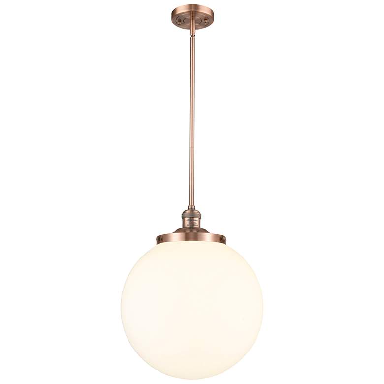 Image 1 Beacon 14 inch Wide Antique Copper Pendant With Matte White Shade