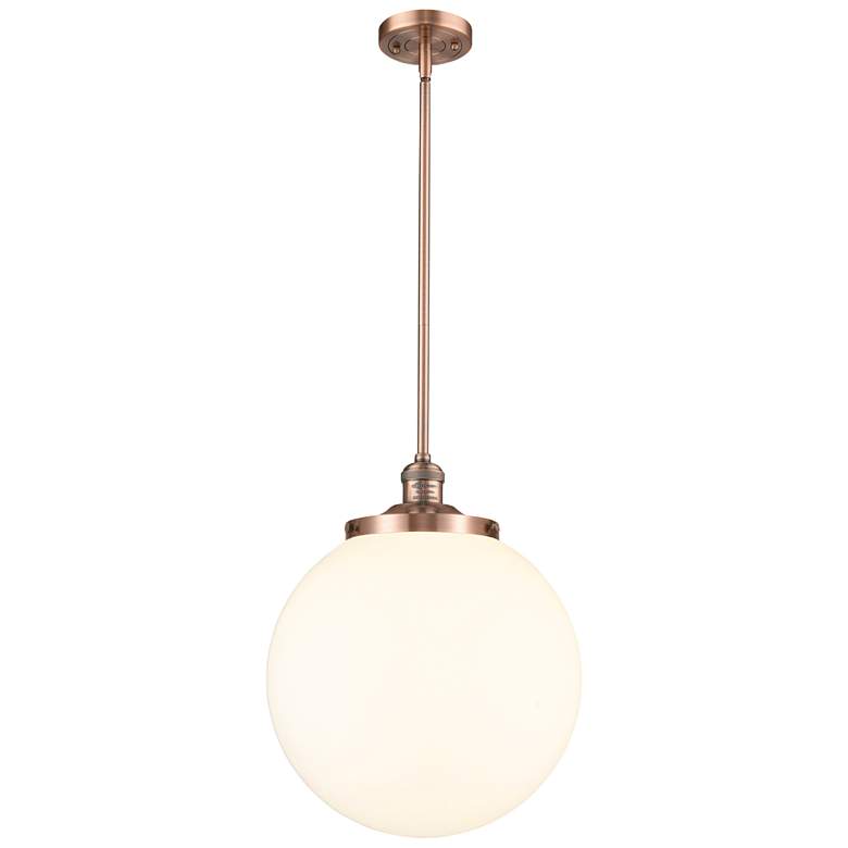 Image 1 Beacon 14" Wide Antique Copper Pendant With Matte White Shade