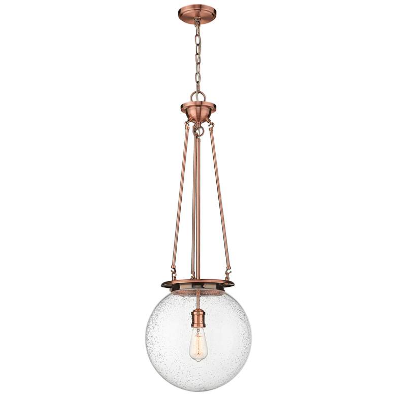 Image 1 Beacon 14" Wide Antique Copper Pendant With Seedy Glass Shade