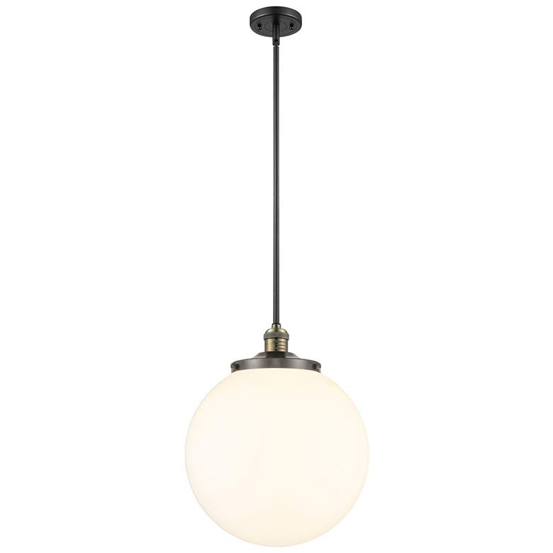 Image 1 Beacon 14" Wide Black Antique Brass LED Pendant With Matte White Shade