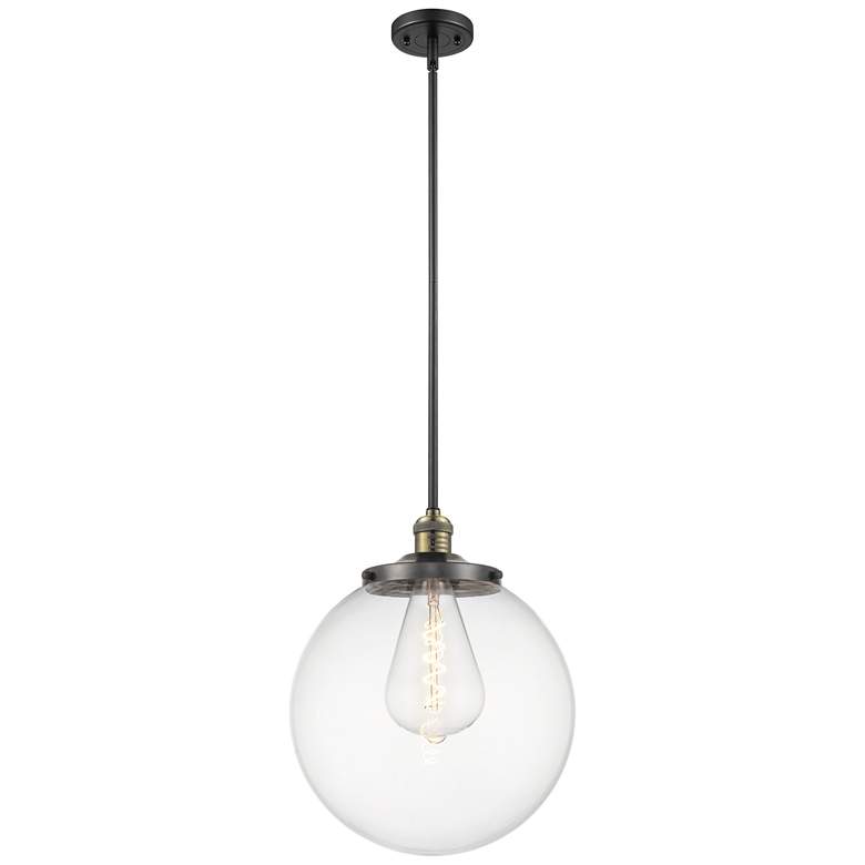 Image 1 Beacon 14" Wide Black Antique Brass Pendant With Clear Shade