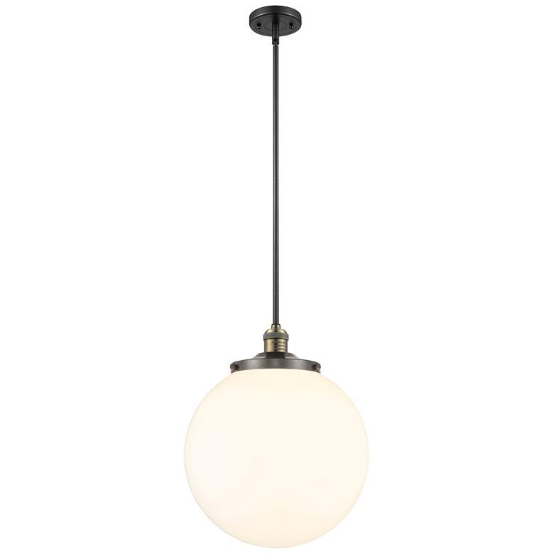 Image 1 Beacon 14" Wide Black Antique Brass Pendant With Matte White Shade