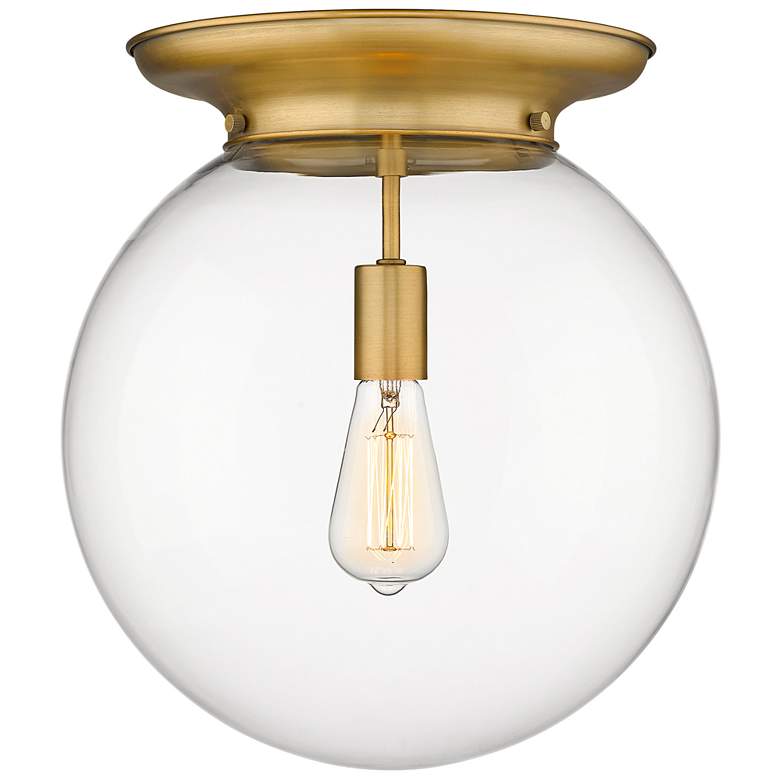 Image 1 Beacon 14" Wide Brushed Brass Flush Mount With Clear Glass Shade