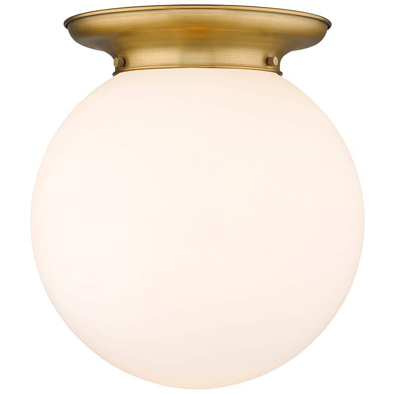 Image 1 Beacon 14" Wide Brushed Brass Flush Mount With Matte White Glass Shade