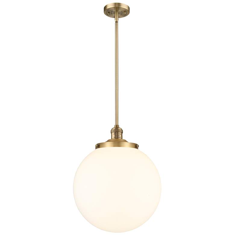 Image 1 Beacon 14" Wide Brushed Brass LED Pendant With Matte White Shade