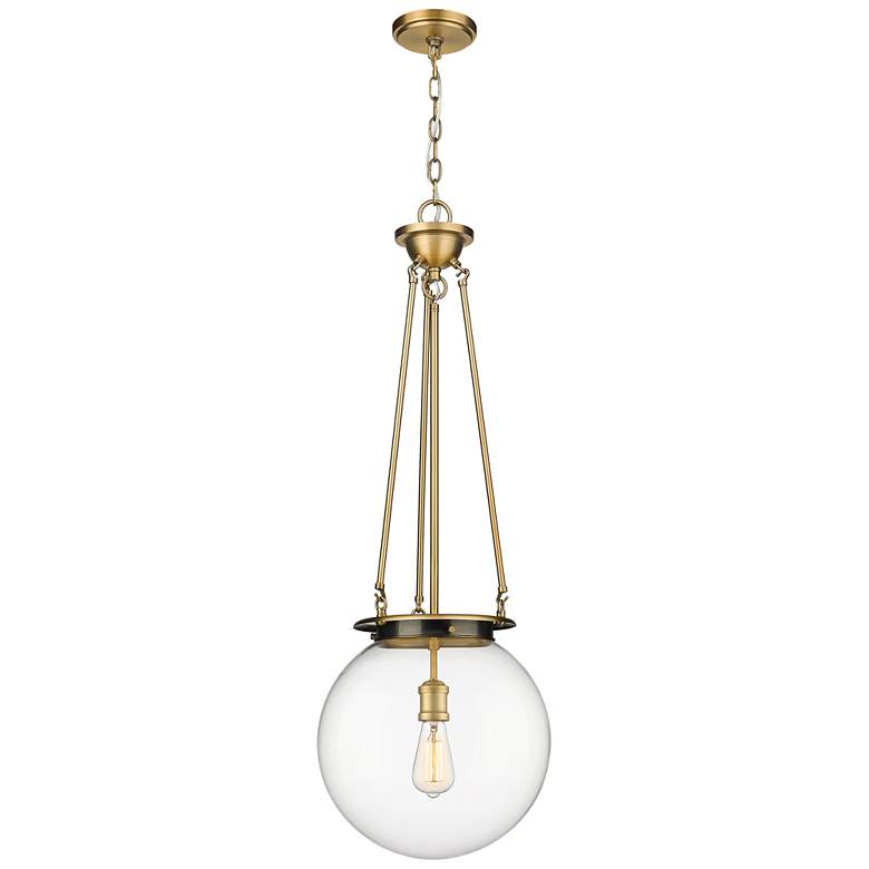 Image 1 Beacon 14 inch Wide Brushed Brass Pendant With Clear Glass Shade
