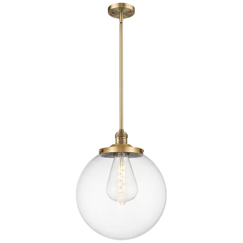 Image 1 Beacon 14" Wide Brushed Brass Pendant With Clear Shade