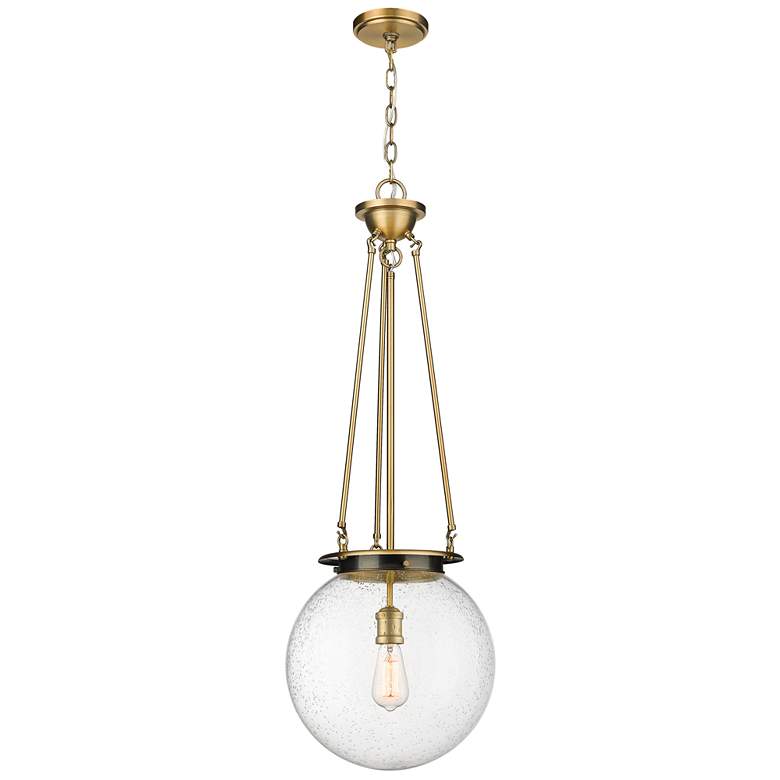 Image 1 Beacon 14" Wide Brushed Brass Pendant With Seedy Glass Shade