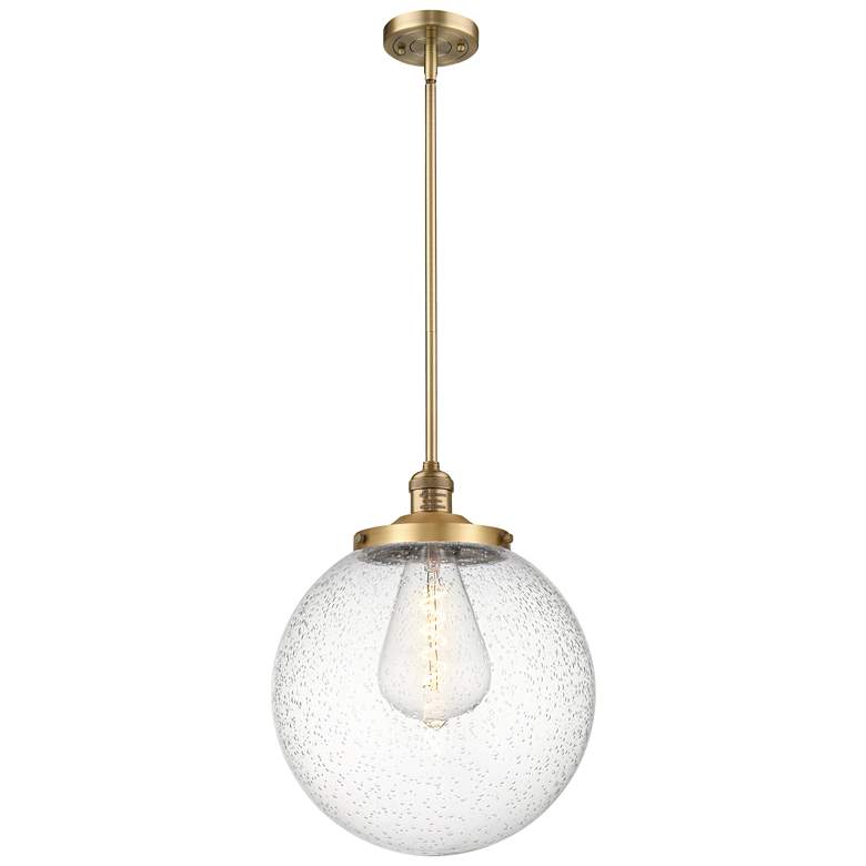 Image 1 Beacon 14" Wide Brushed Brass Pendant With Seedy Shade