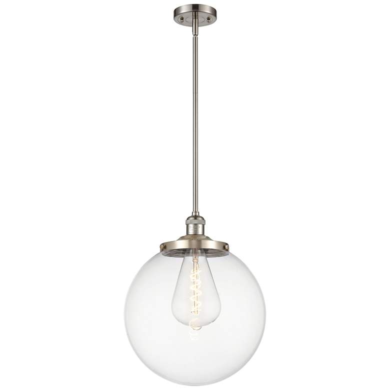 Image 1 Beacon 14" Wide Brushed Satin Nickel Pendant With Clear Shade