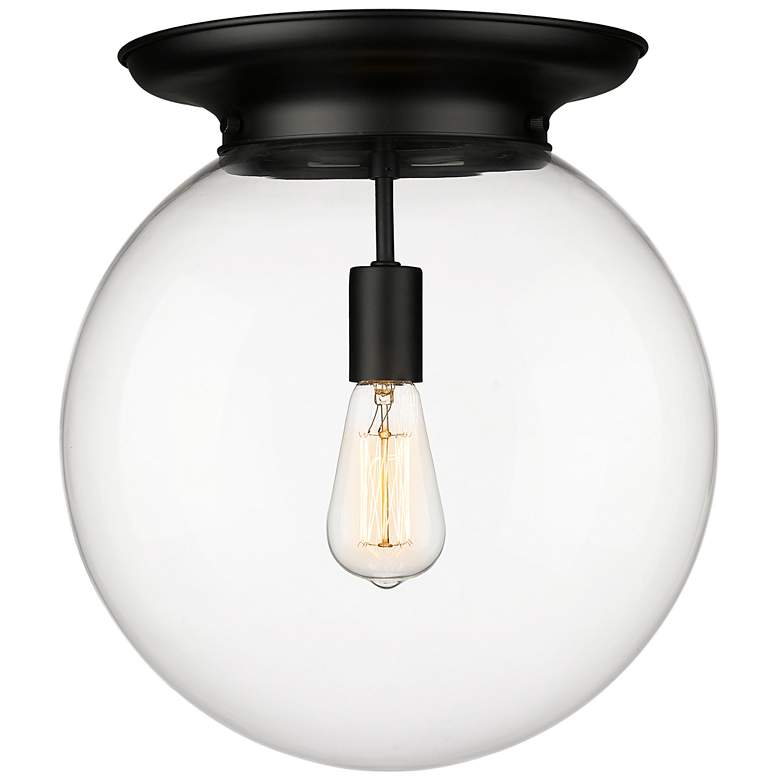 Image 1 Beacon 14" Wide Matte Black Flush Mount With Clear Glass Shade