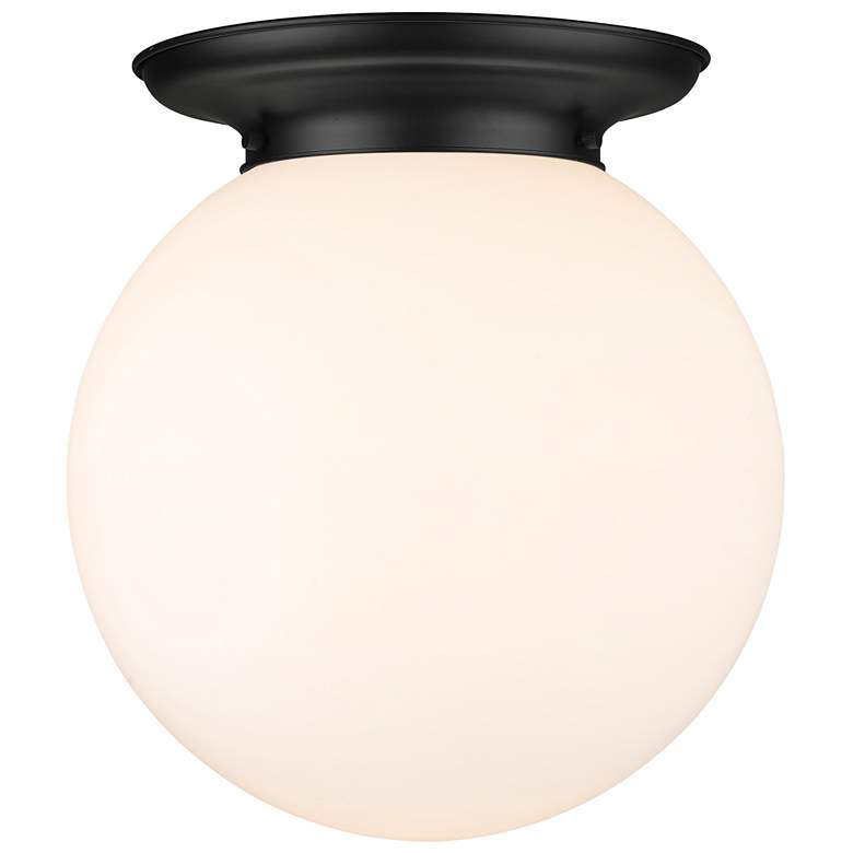 Image 1 Beacon 14" Wide Matte Black Flush Mount With Matte White Glass Shade