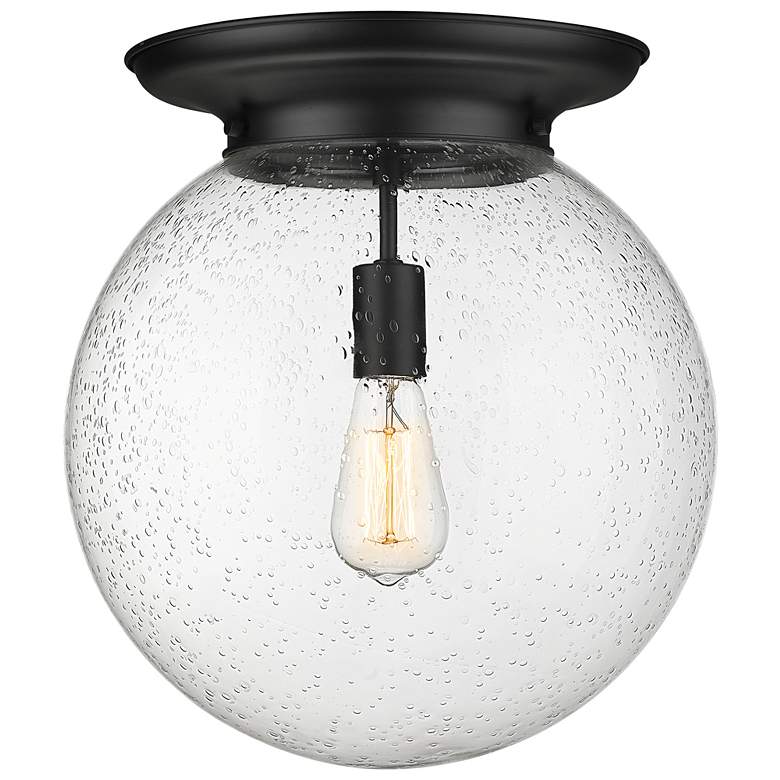 Image 1 Beacon 14" Wide Matte Black Flush Mount With Seedy Glass Shade