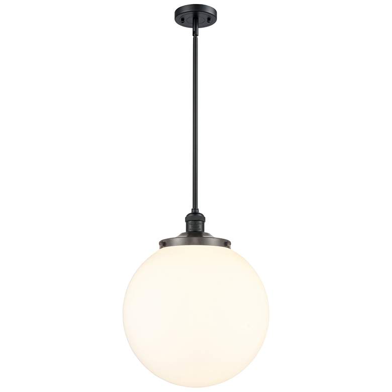 Image 1 Beacon 14" Wide Matte Black LED Pendant With Matte White Shade