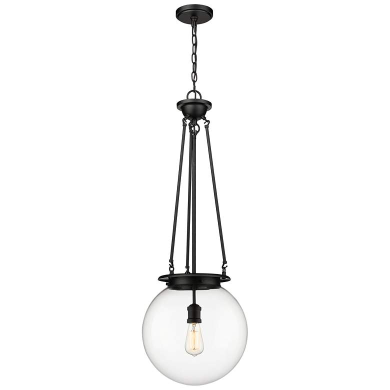 Image 1 Beacon 14" Wide Matte Black Pendant With Clear Glass Shade