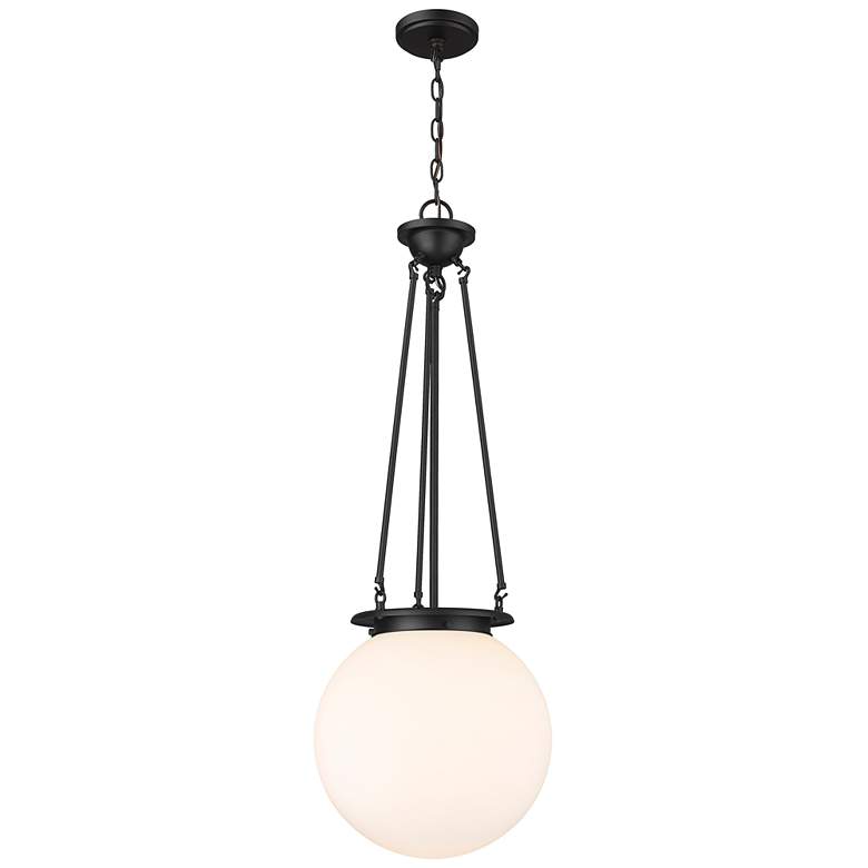 Image 1 Beacon 14" Wide Matte Black Pendant With Matte White Glass Shade