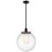 Beacon 14" Wide Matte Black Pendant With Seedy Shade
