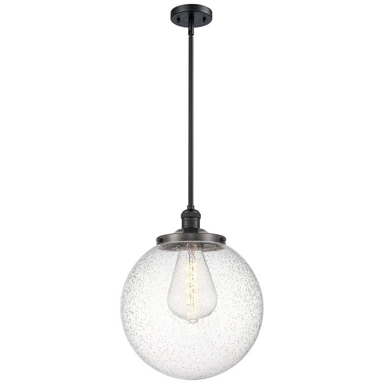 Image 1 Beacon 14 inch Wide Matte Black Pendant With Seedy Shade