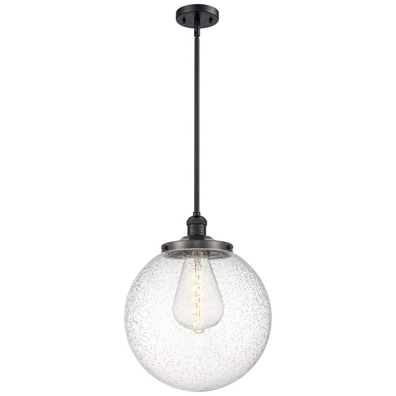 Image 1 Beacon 14" Wide Matte Black Pendant With Seedy Shade