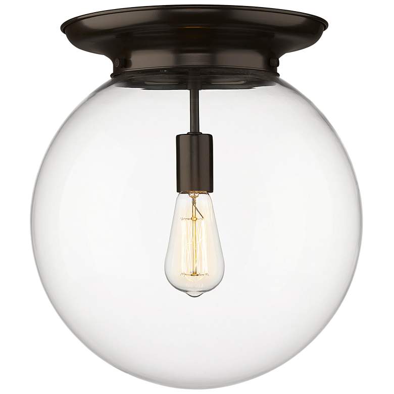 Image 1 Beacon 14" Wide Oiled Brass Flush Mount With Clear Glass Shade