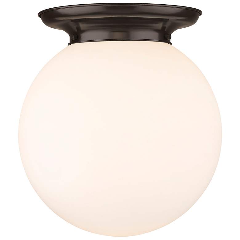 Image 1 Beacon 14" Wide Oiled Brass Flush Mount With Matte White Glass Shade
