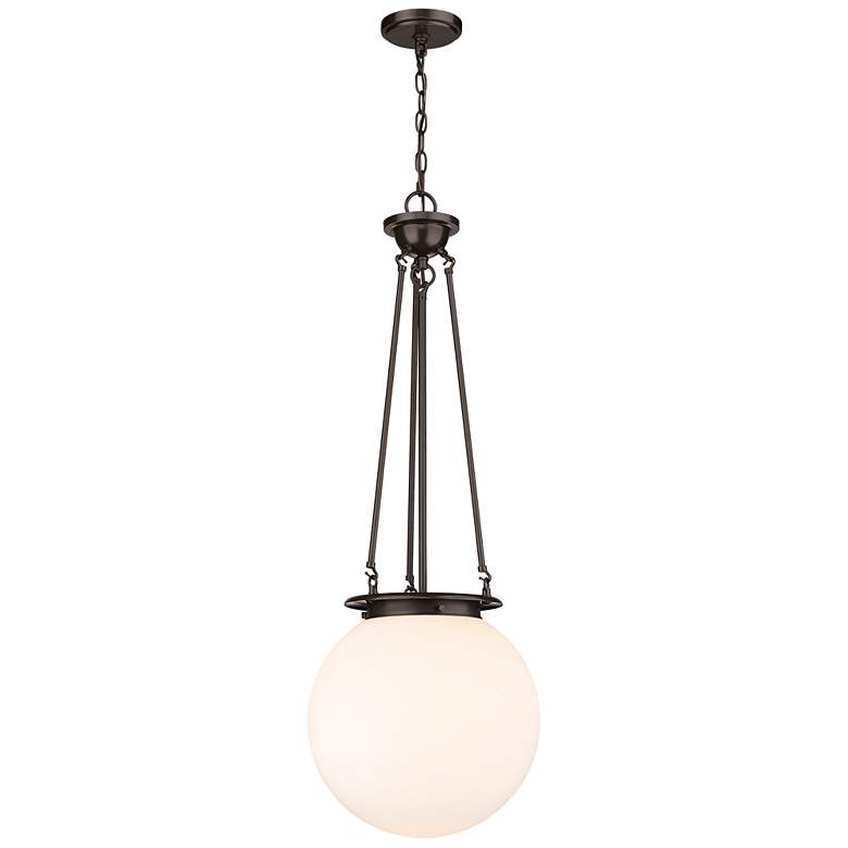 Image 1 Beacon 14" Wide Oiled Brass Pendant With Matte White Glass Shade