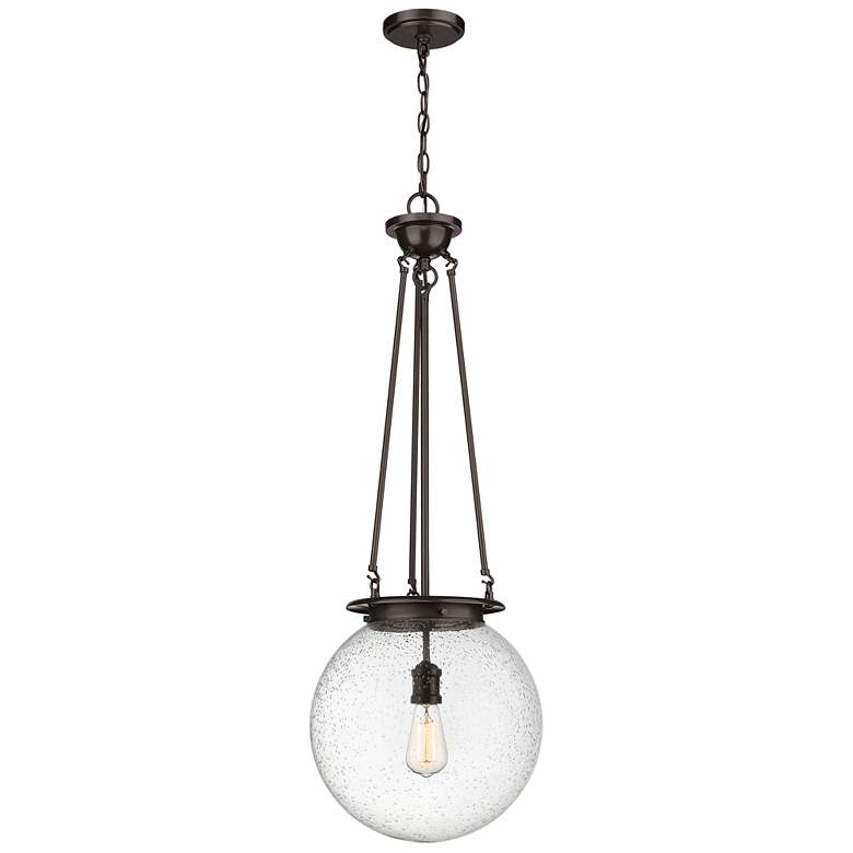 Image 1 Beacon 14" Wide Oiled Brass Pendant With Seedy Glass Shade