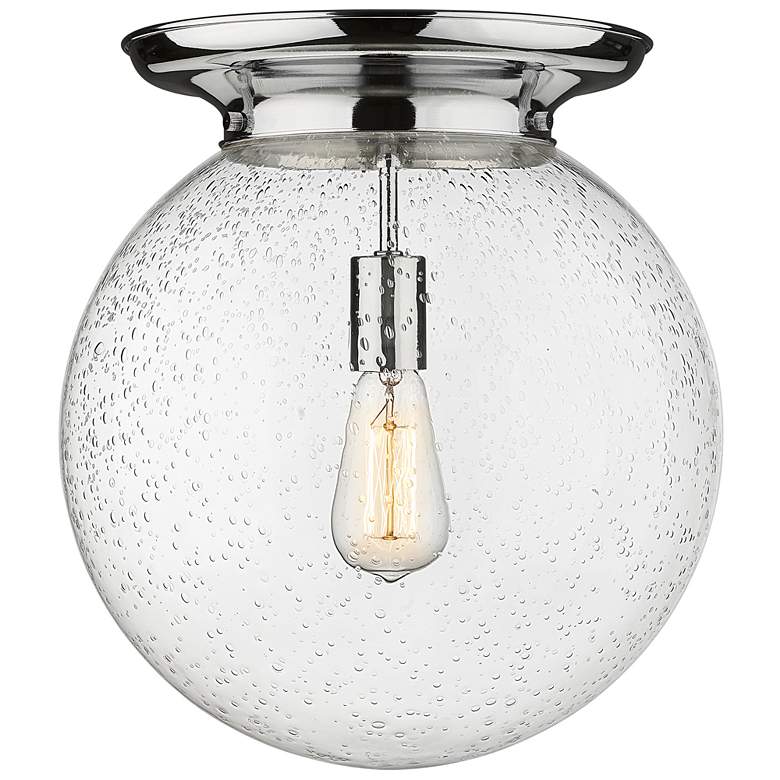 Image 1 Beacon 14" Wide Polished Chrome Flush Mount With Seedy Glass Shade