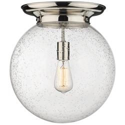 Beacon 14&quot; Wide Polished Nickel Flush Mount With Seedy Glass Shade