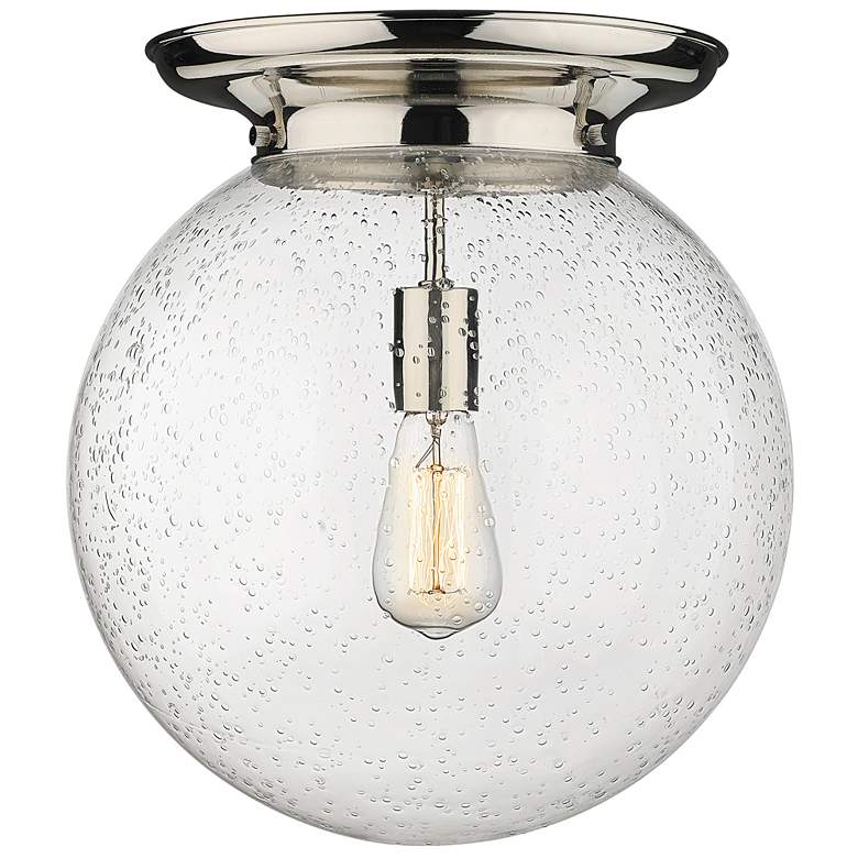 Image 1 Beacon 14" Wide Polished Nickel Flush Mount With Seedy Glass Shade