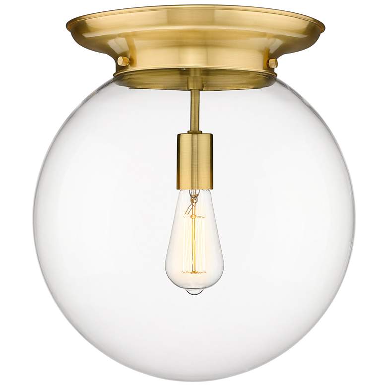 Image 1 Beacon 14 inch Wide Satin Gold Flush Mount With Clear Glass Shade