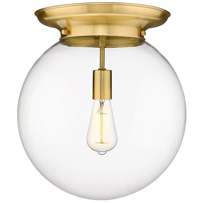 Image 1 Beacon 14" Wide Satin Gold Flush Mount With Clear Glass Shade