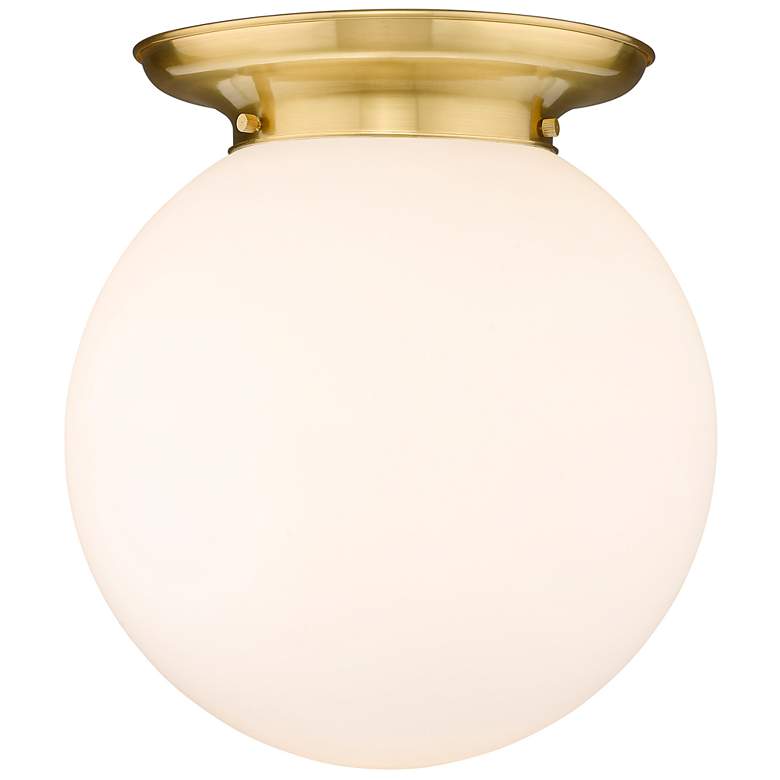 Image 1 Beacon 14 inch Wide Satin Gold Flush Mount With Matte White Glass Shade