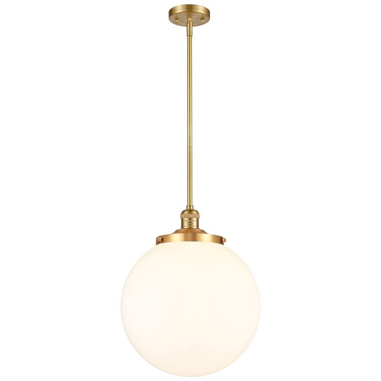 Image 1 Beacon 14" Wide Satin Gold LED Pendant With Matte White Shade