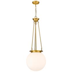 Beacon 14&quot; Wide Satin Gold Pendant With Matte White Glass Shade