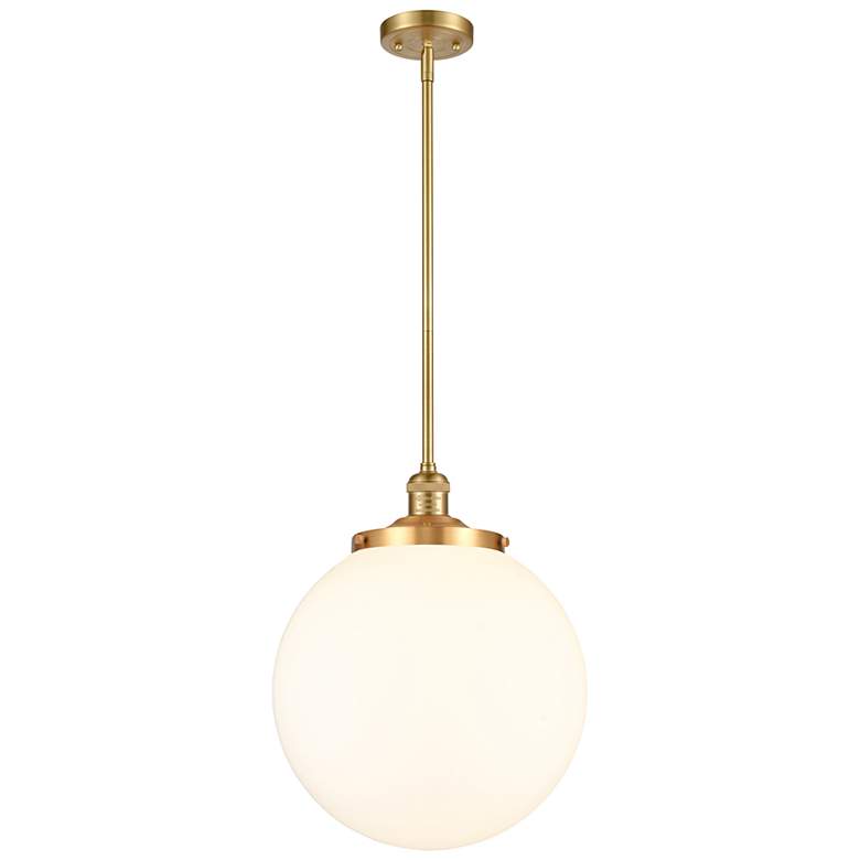 Image 1 Beacon 14" Wide Satin Gold Pendant With Matte White Shade