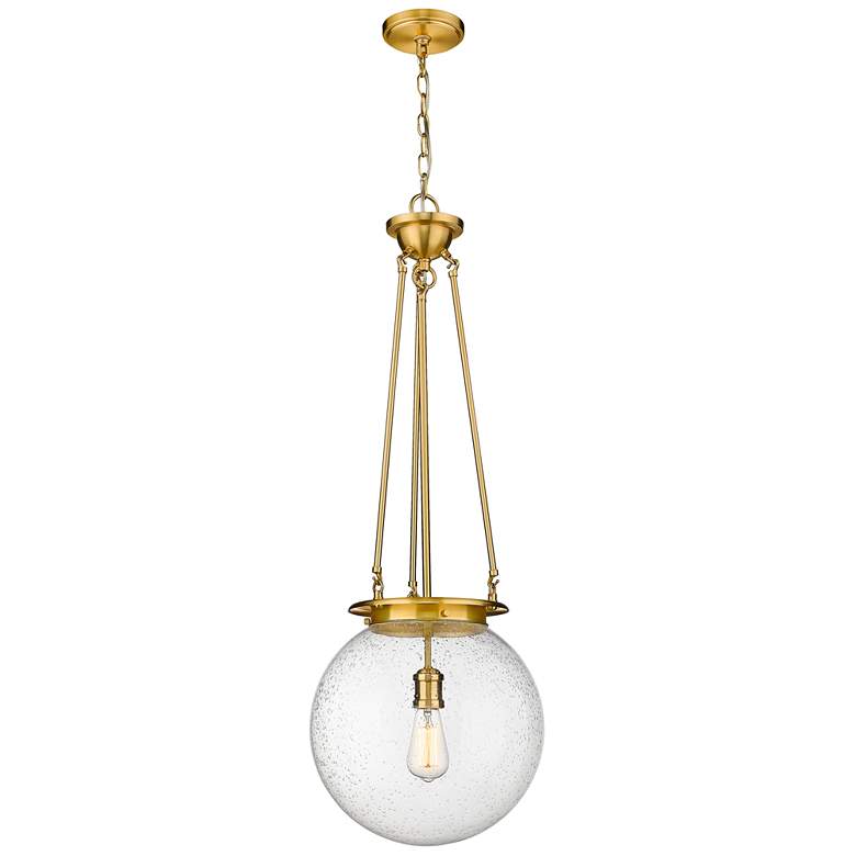 Image 1 Beacon 14 inch Wide Satin Gold Pendant With Seedy Glass Shade