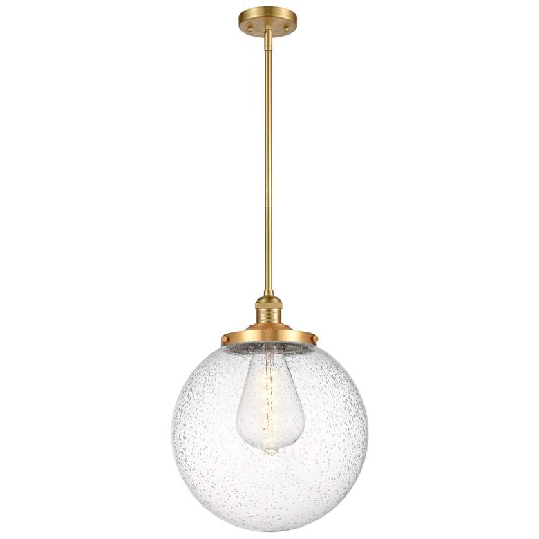 Image 1 Beacon 14" Wide Satin Gold Pendant With Seedy Shade